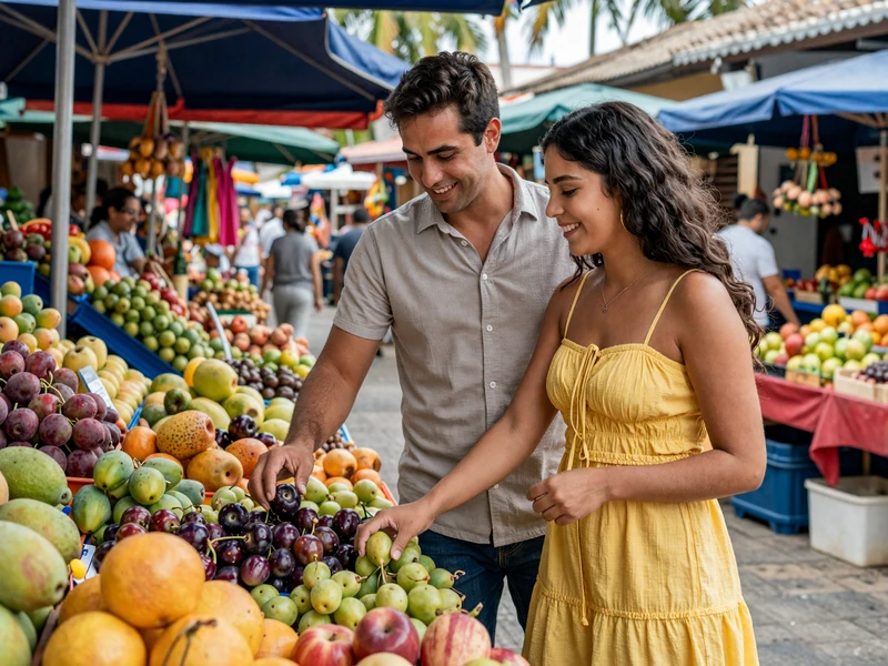 Couple exploring Granada market together in Nicaragua