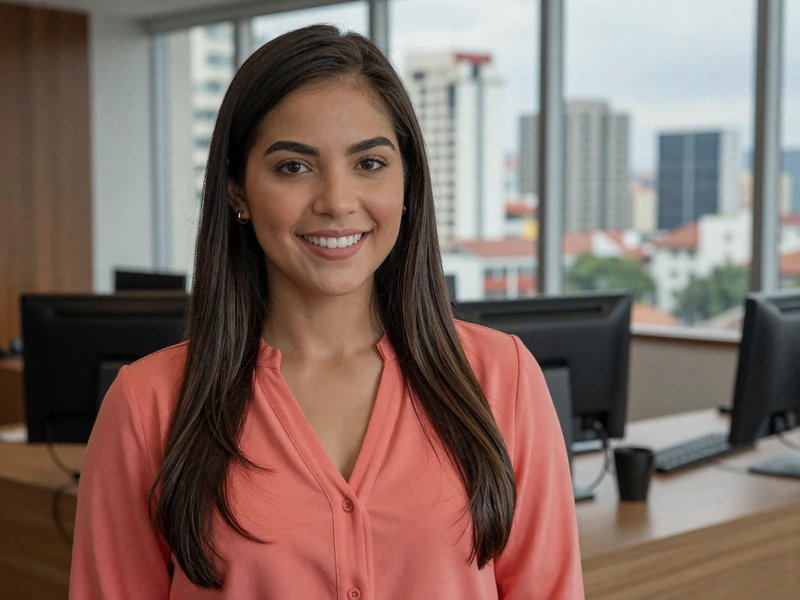 Professional Panamanian woman in modern Panama City office setting, representing the educated and cosmopolitan nature of Panamanian brides seeking Western partners