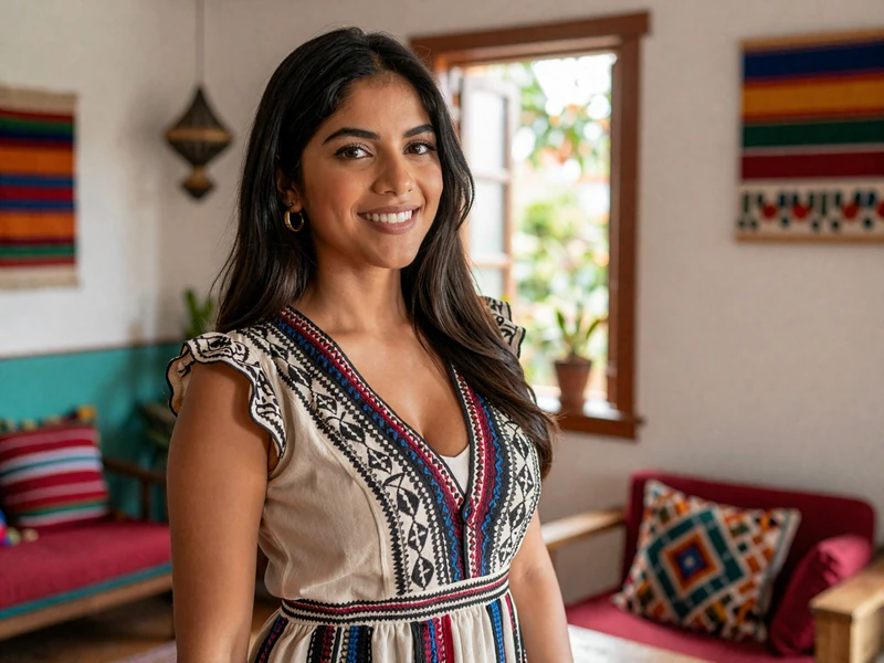 Beautiful Mexican woman Maria in traditional home setting showcasing family-oriented lifestyle and warm personality characteristic of Mexican mail order brides
